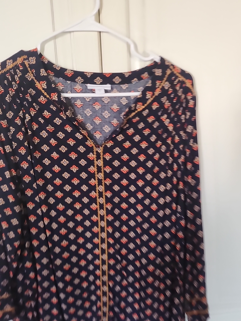 J. Jill Navy Tunic with Orange Geometric Print